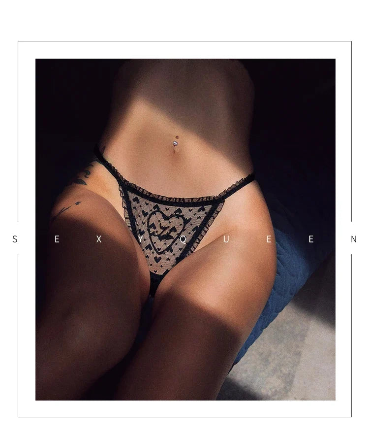 Embroidery Heart Sexy Girls Panties Women Briefs Thong Lace G String Underwear Thin Transparent Low Waist Female Lingerie