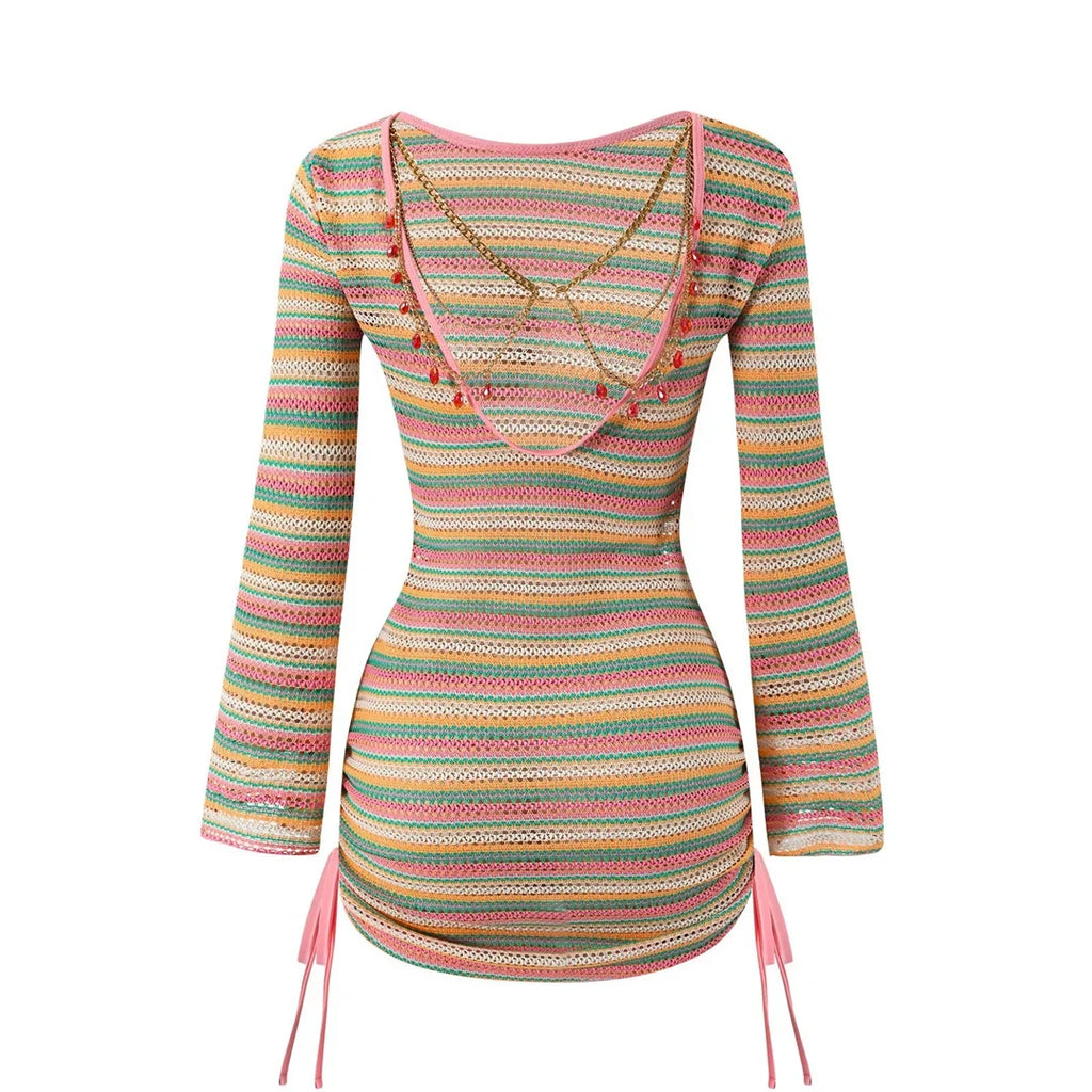 S - XL Striped Long Sleeve Cover Up Bikini Female Swimsuit Women Swimwear Bather Bathing Suit Swim Three-pieces Bikini set K8128