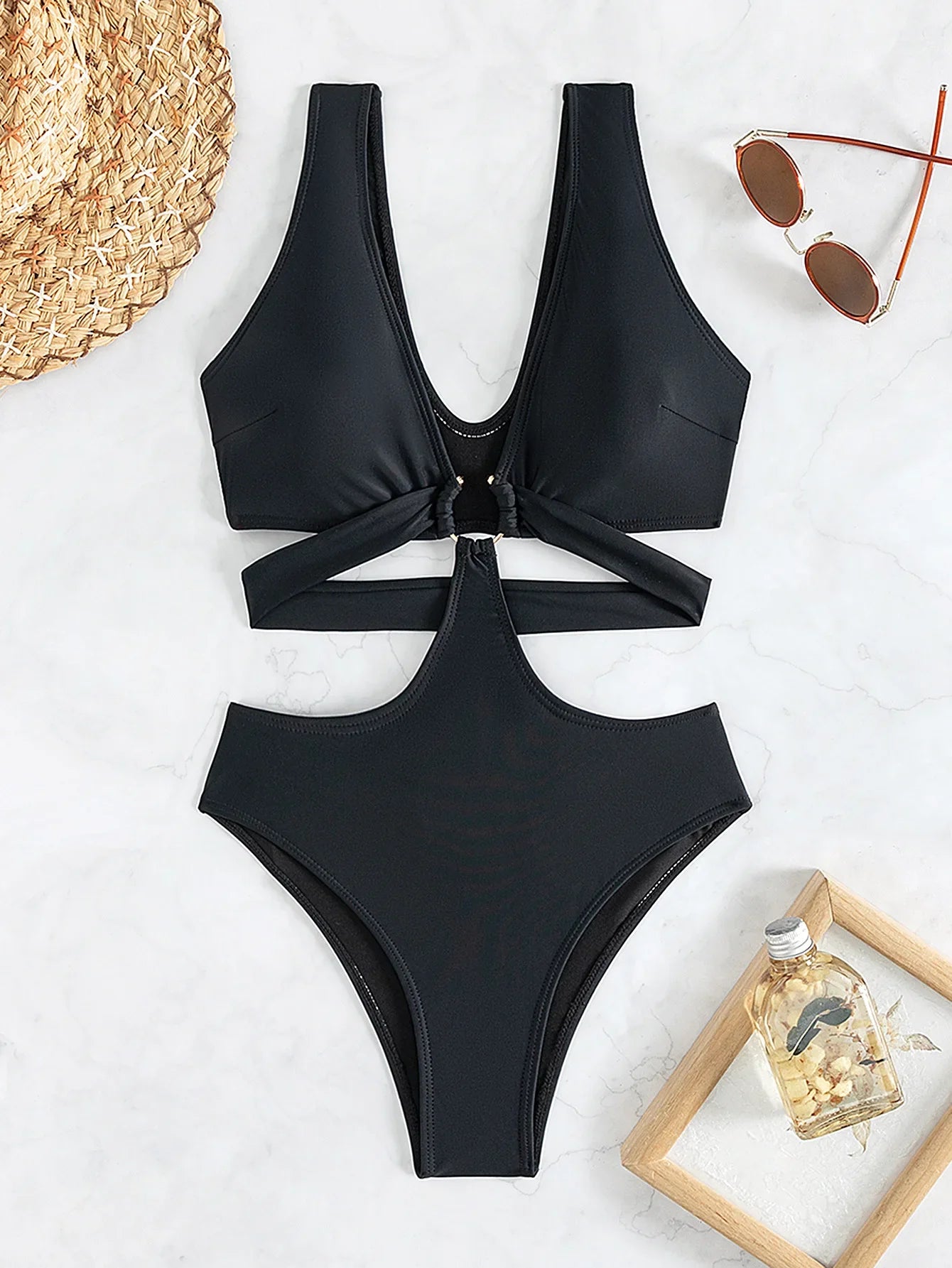 S - XL V Neck High Leg Cut One Piece Swimsuit Women Swimwear Female Bather Monokini Cross Bandage Bathing Suit Swim Beachwear