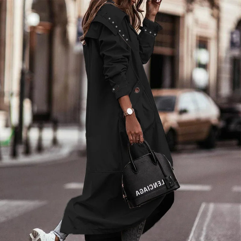 Phantasy Long Trench Coat Women Loose Button Fashion Casual Suit Elegant Female Pockets Streetwear Commuter Lady Coat Autumn