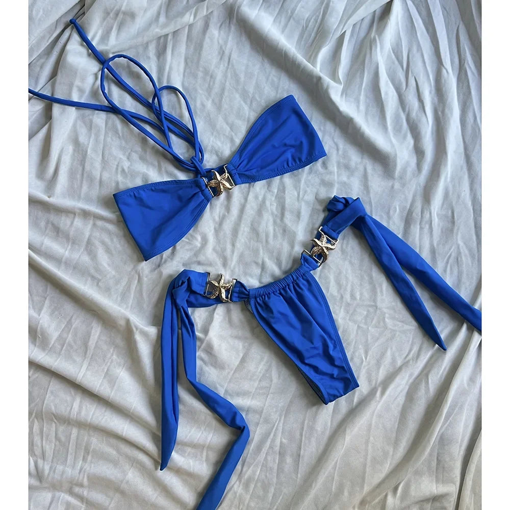 Push Up Bikinis Women Swimsuits 2024 Swimwear Sexy Starfish Bikini Set Thong Brazilian Biquini Bathing Suit Haliter Beachwear