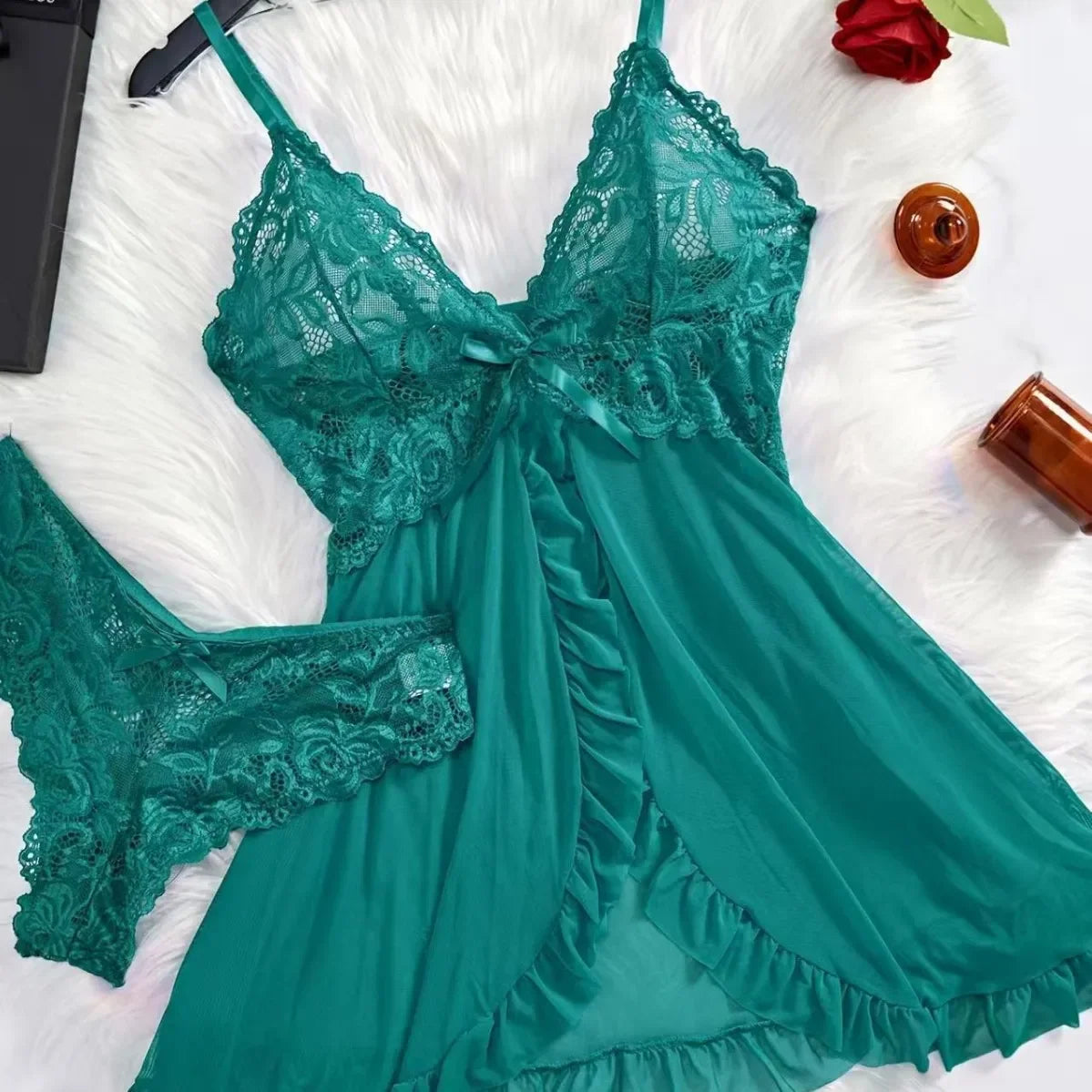 New Summer Erotic Pajamas Home Wear Dress Sexy Lingerie Floral Lace Romantic Nightgown Sheer Seductive Panties Porn Nightdress