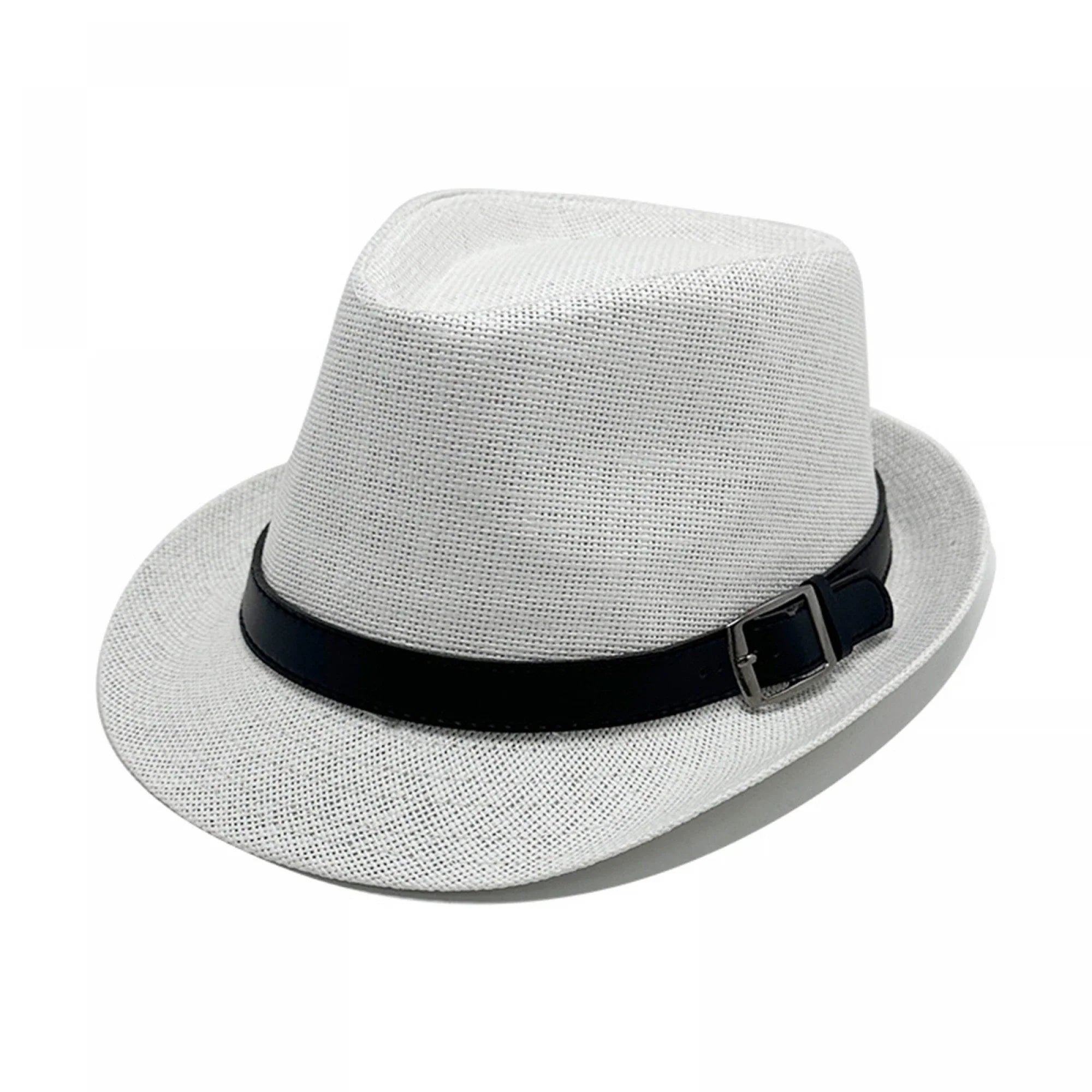 Fashion Men Jazz Fedora Hat Summer Straw Beach Sun Hat Short Brim Trilby with Belt Breathable Buckle Panama Cap