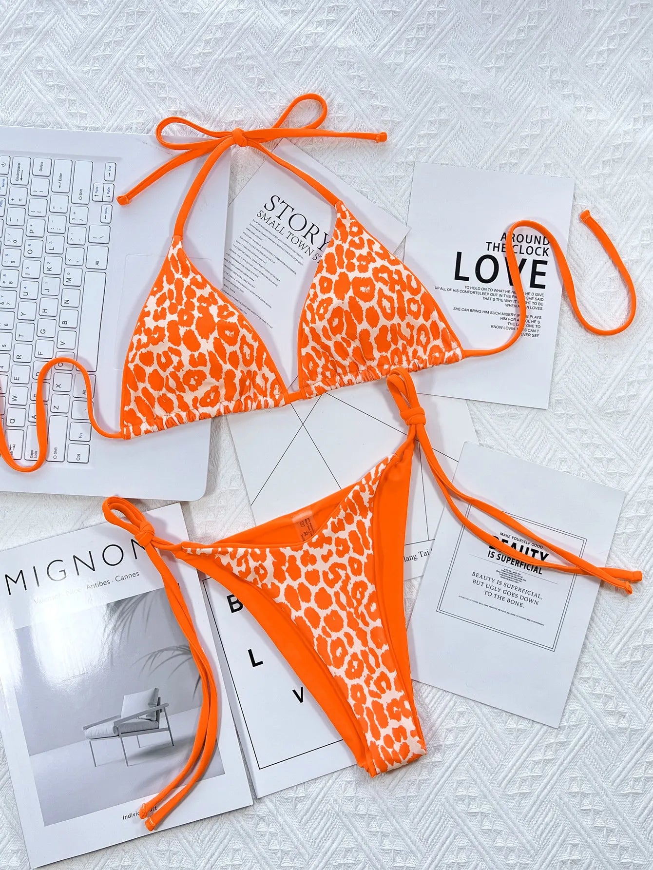 sexy string leopard print bikinis set swimsuit halter tie thong swimsuit Swimwear Biquini conjunto de bikini tankini beachwear