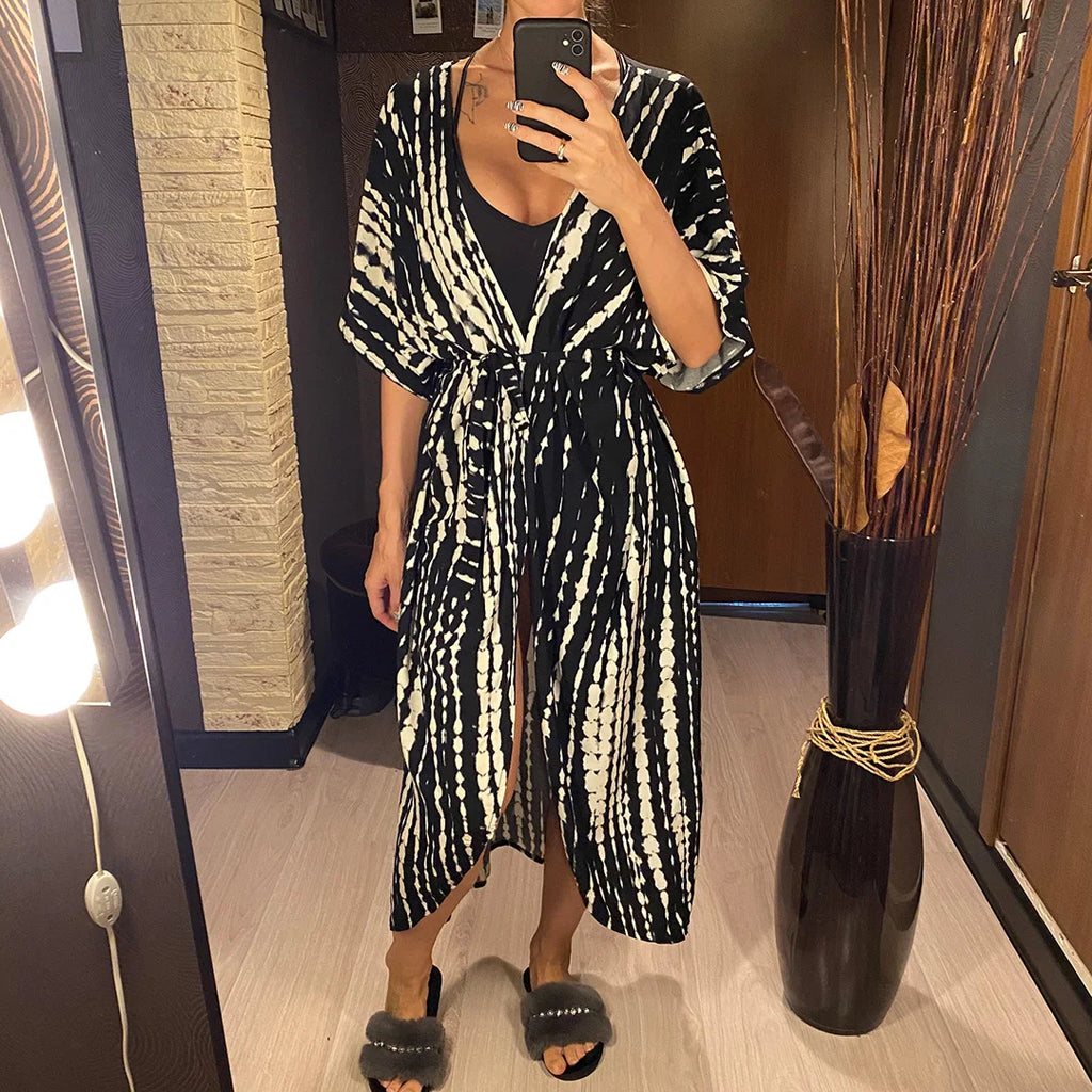 17 Colors Leopard Printed Colorful With Belt Tunic Cover-ups Beach Dress Beach Wear Beachwear Female Women Beach Cover Up V4510L