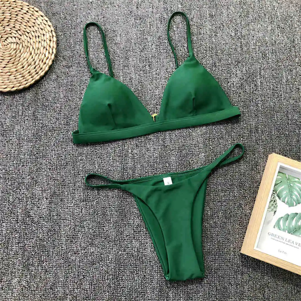 New Sexy Padded Brazilian Bikini Women Swimwear Female Swimsuit Two-Pieces Bikini Set Solid Bather Bathing Suit Swim Lady V64A