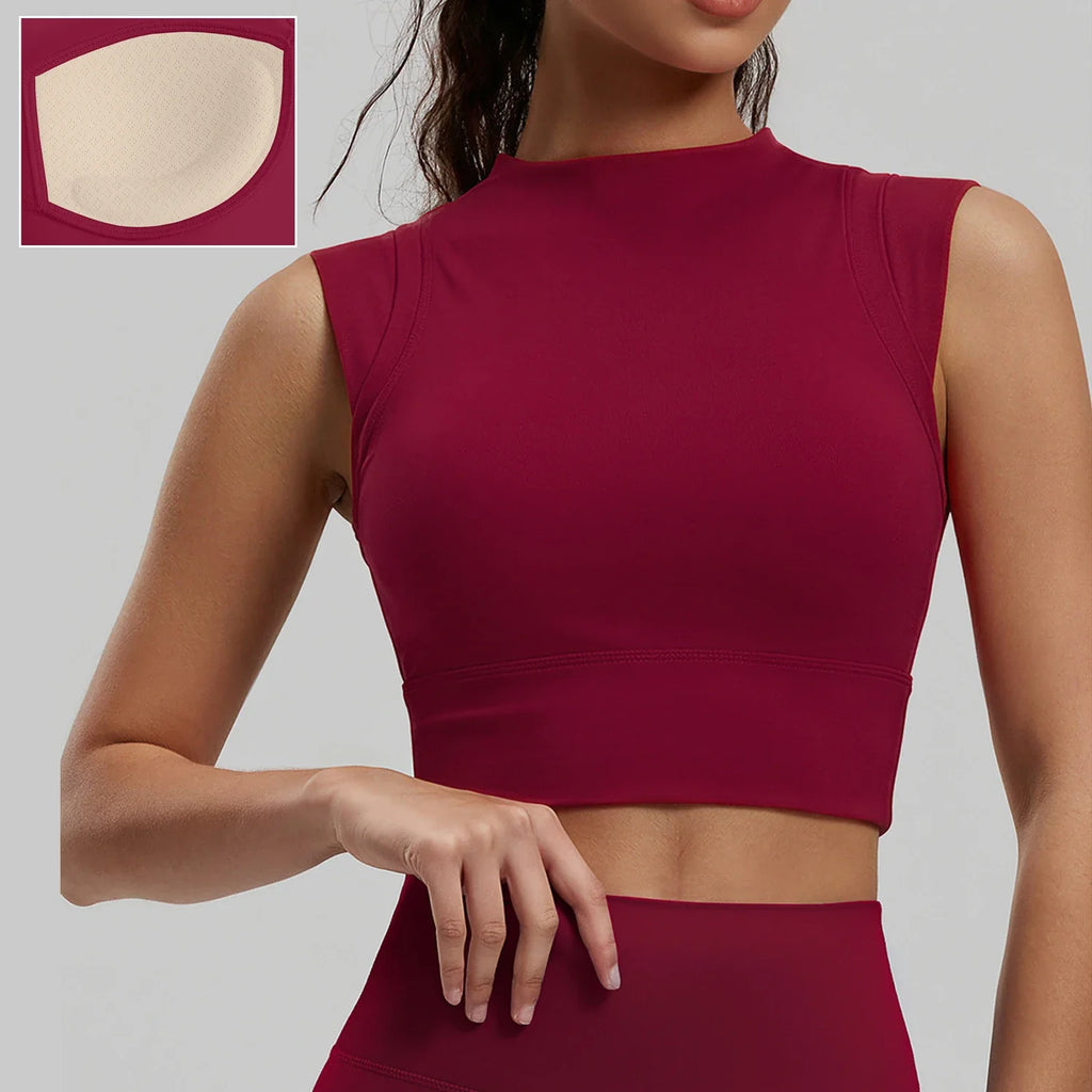 Women's Yoga Tank Top Highly Stretchy, Slightly High-Neck Sports Bra with Built-In Cups Lifts and Shapes The Bust Sexy Fitness