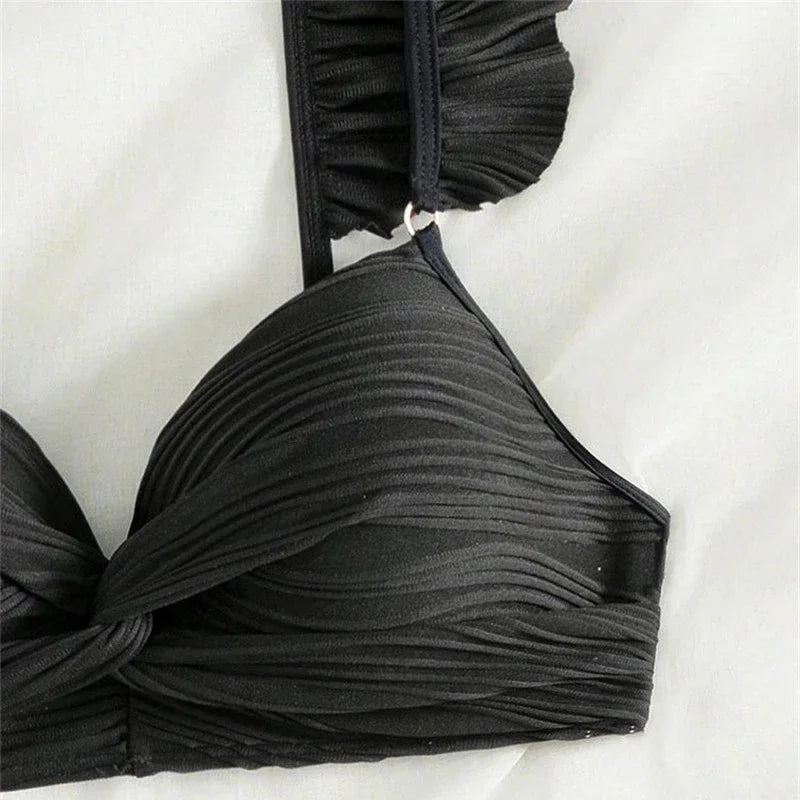 Bra Cup Bikinis 2025 Swimsuit Women Wrinkled Swimwear Two Pieces Bikini Set Push Up Female Beach Wear Pool Bather Swimming Suit