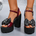 Women's Bow Knot Extreme High Heels Sandals Luxury Wine Red Thick Bottom Sandal Woman Summer Elegant Open Toe Party Sandal Mujer