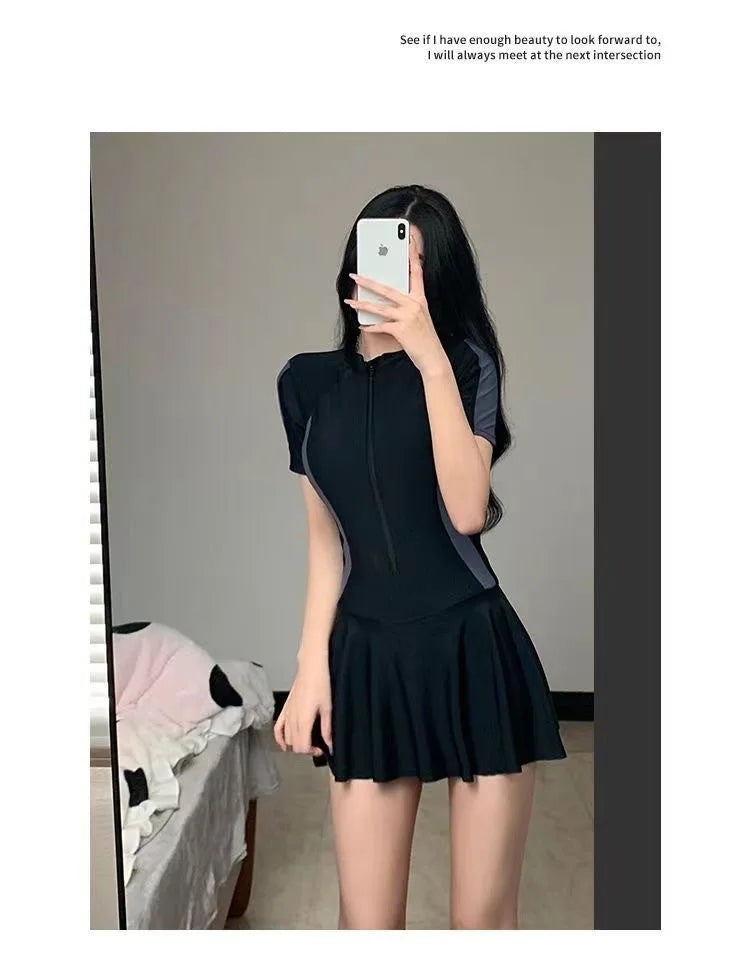 Female One-piece Conservative Student Dress Slimming Ins Sporty Super Fairy Hot Spring Swimsuit
