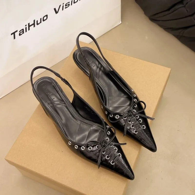 SUOJIALUN Autumn New Women Sandal Fashion Pointed Toe Pleated Ladies Elegant Dress Slingback Shoes Shallow Thin High Heel Pumps