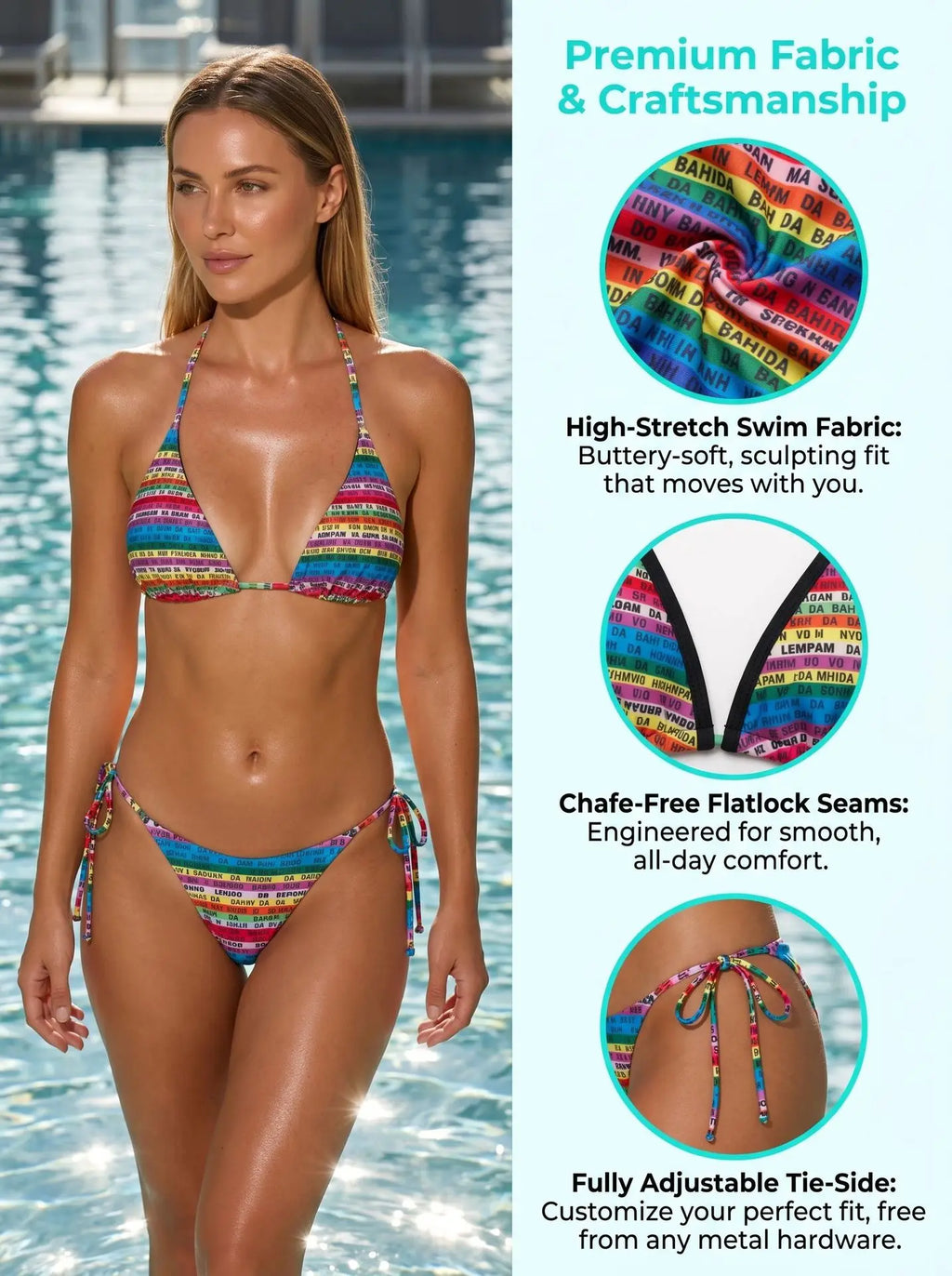 2026 Letters Print Colorful Micro Mini Thong Bikini Women Swimwear Female Swimsuit Two-pieces Bikini Set Bathing Suit Swim Lady