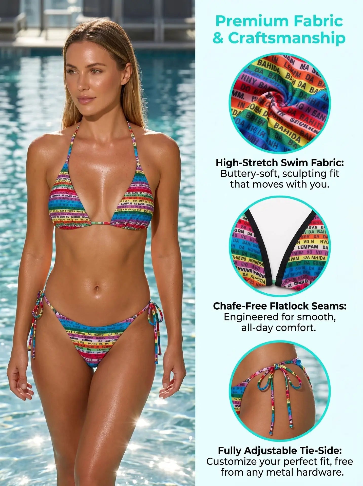 2026 Letters Print Colorful Micro Mini Thong Bikini Women Swimwear Female Swimsuit Two-pieces Bikini Set Bathing Suit Swim Lady