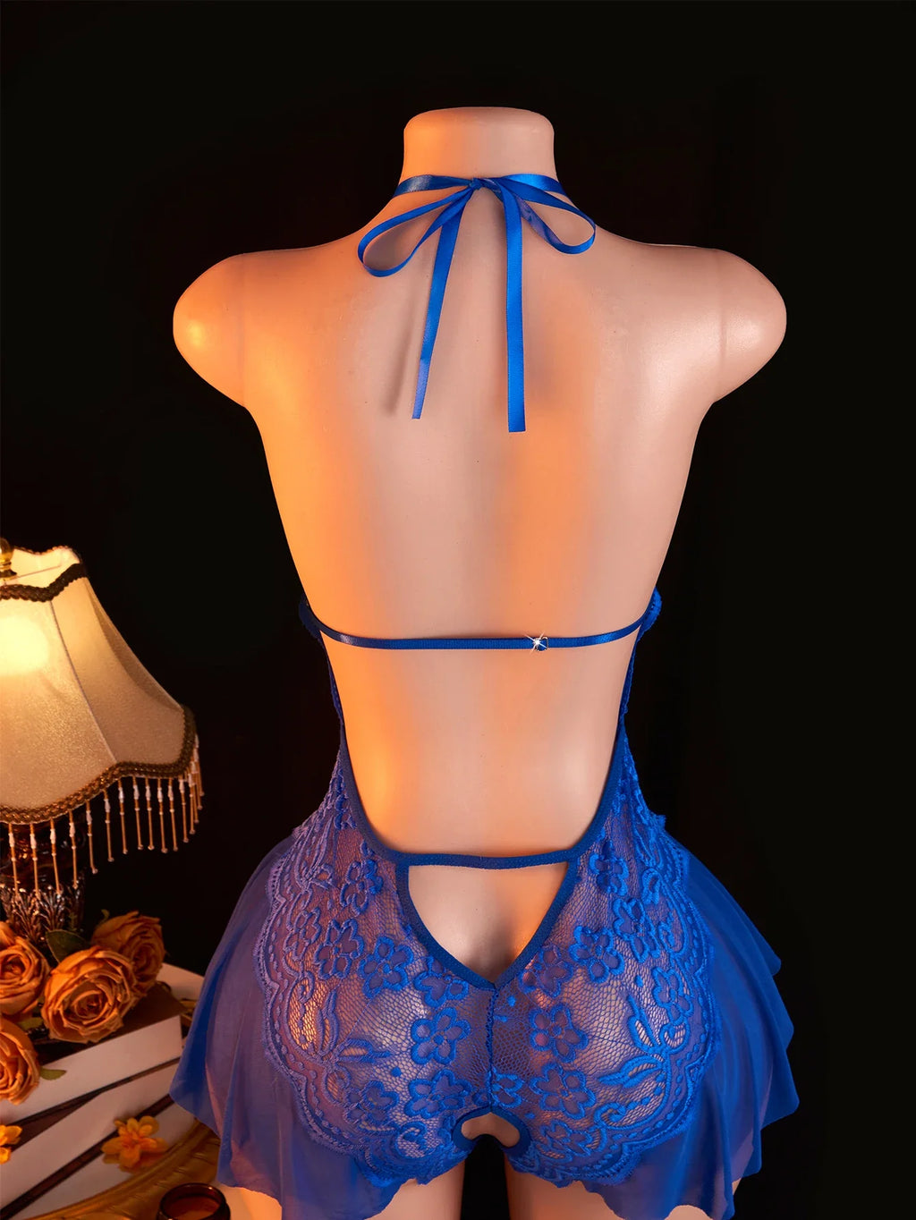 Blue Open Crotch Women Body Suit Crotchless Adult Sexy Erotic Lingerie Pajamas Lace Temptation Sex Bodysuit V-neck Hot Underwear