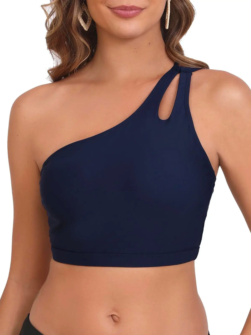 2026 One Shoulder Swimsuit Only Tops Padded Sporty Swimwear Women Solid Bathers Bathing Swimming Swim Suit Female