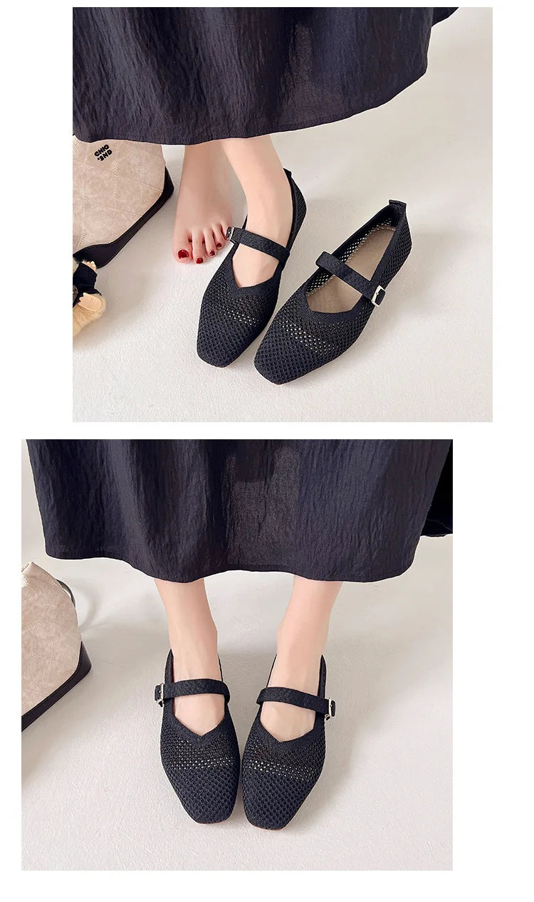 Women Leisure Flats Breathable Mesh Spring Summer Flat Shoes For Female Daily Walking Shoes Square Toe Ladies Fashion Footwear