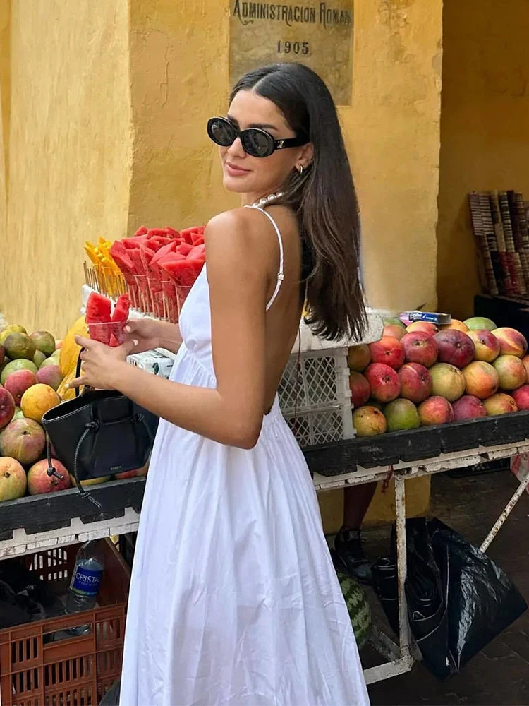 Foridol White Women Sundress Backless Sexy Casual Beach Vestidos Maxi Long A-line Fashion Holiday New Dress