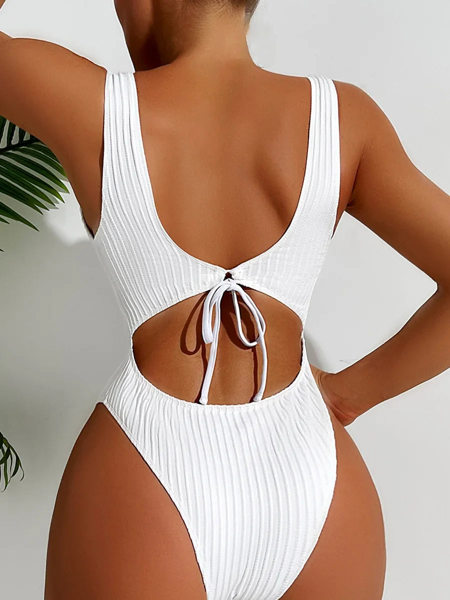 S - XL Wrinkled Backless Female Swimwear One Piece Swimsuit Women High Leg Cut Bather Slim Bathing Suit Swim Bodysuit Beachwear