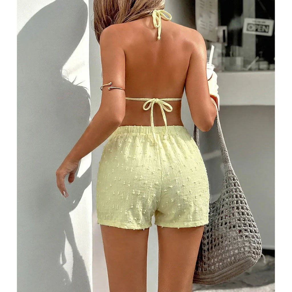 4 Colors Sexy Halter Bikini Female Swimsuit Three-pieces Bikini set With Shorts Women Swimwear Bather Bathing Suit Swim V7843W