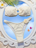 3D Flowers High Leg Cut Bandeau Bikini Women Swimsuit Female Swimwear Two-pieces Bikini Set Bather Bathing Suit Swim Beachwear