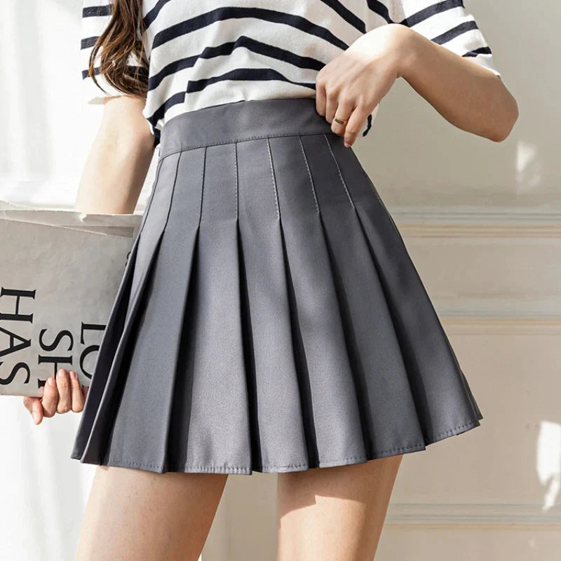 Women High Waist Pleated Skirt with Safety Shorts, Black A Line Mini Skort for Casual Office School Style Outfits