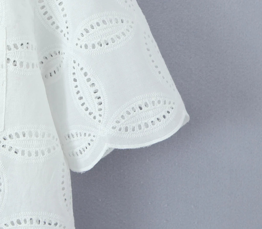 Foridol Summer Casual White Lace Dress Set for Women Hollow Out Embroidery Skirt Outfits 2 Pcs Loose Beach New Suit Skirt Set