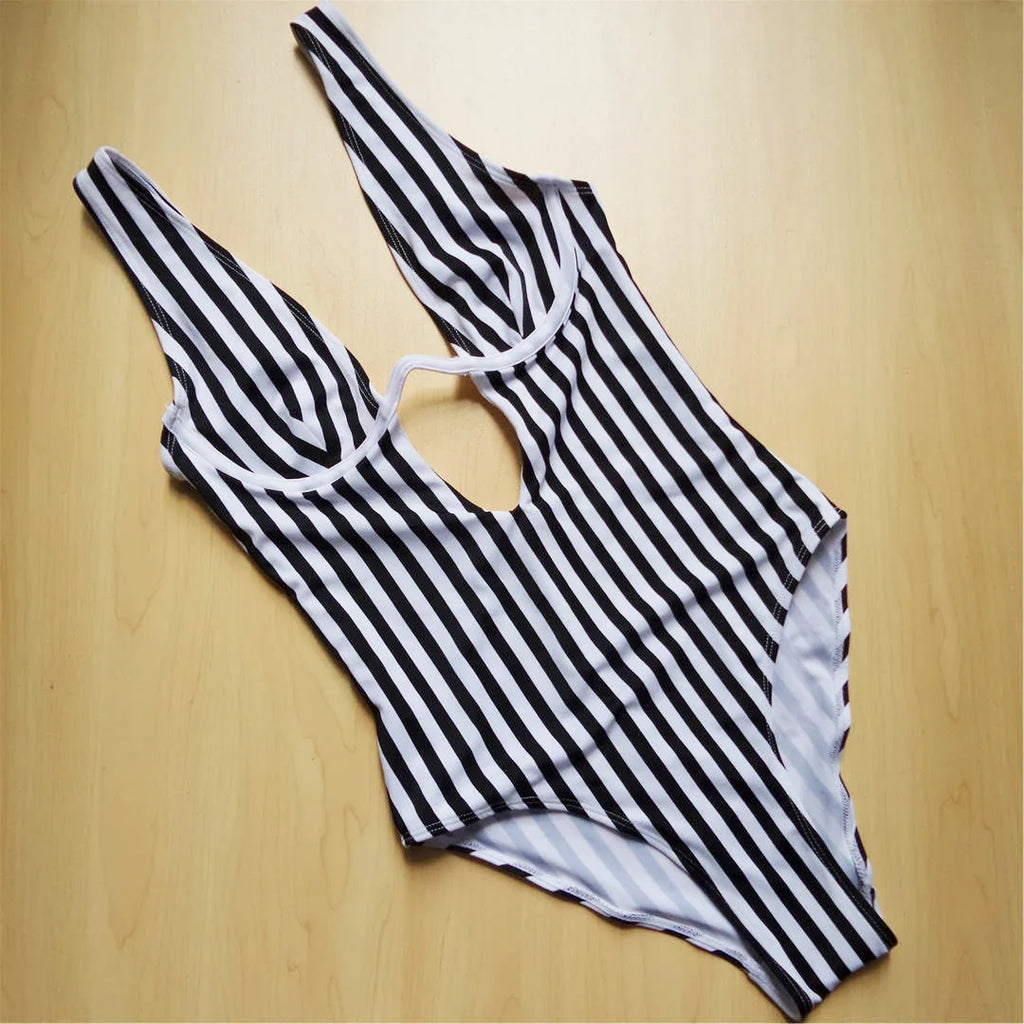 S - XL V shape Wire Striped Women Swimwear One Piece Swimsuit  Female V-bar Underwired Bather Bathing Suit Swim Monokini V472