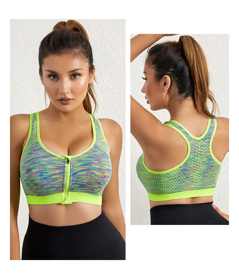 New Sports Bra Women Space Dyed Front Zipper Running Shockproof Vest Gym Jogging Crop Top Female Tops Sport Bras Sutian Feminino