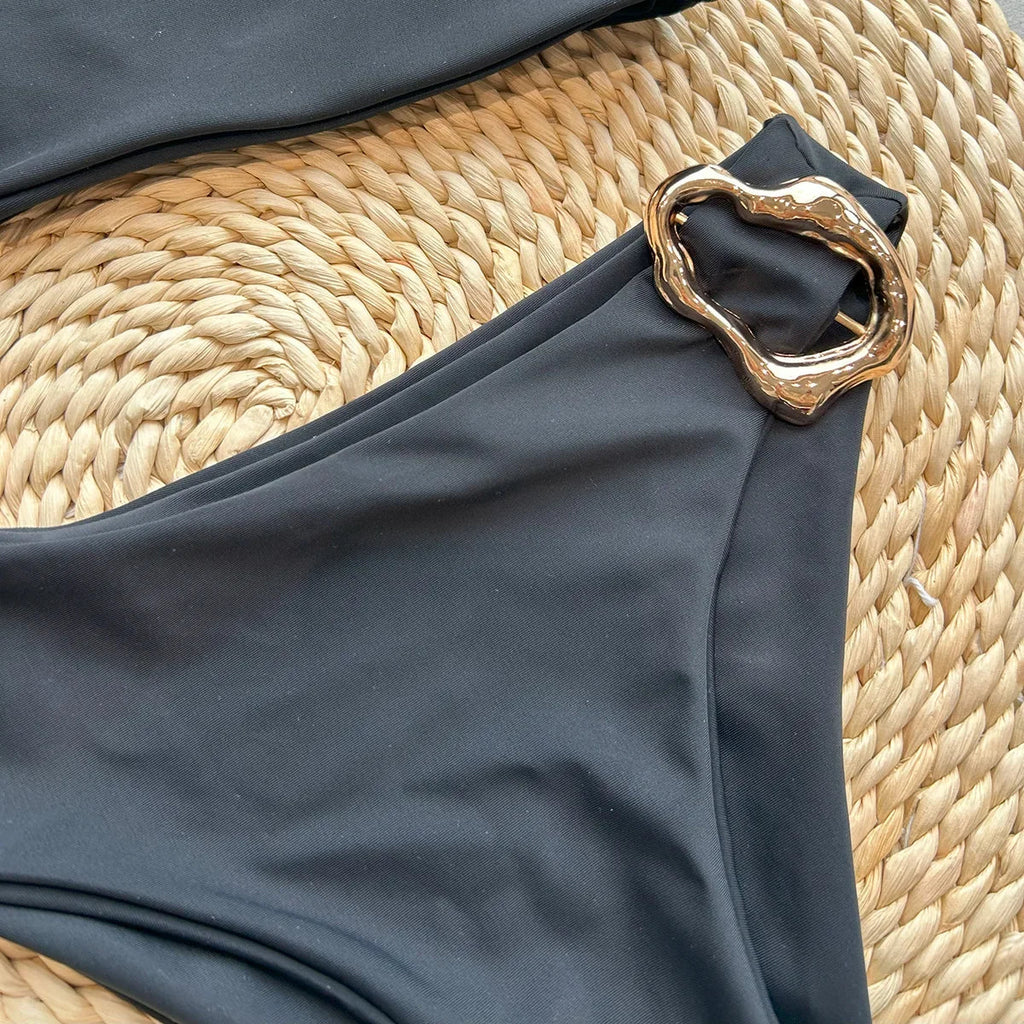 Asymmetric One Shoulder Metal Ring Women Swimwear One Piece Swimsuit Female High Cut Monokini Bather Bathing Suit Swim Beachwear