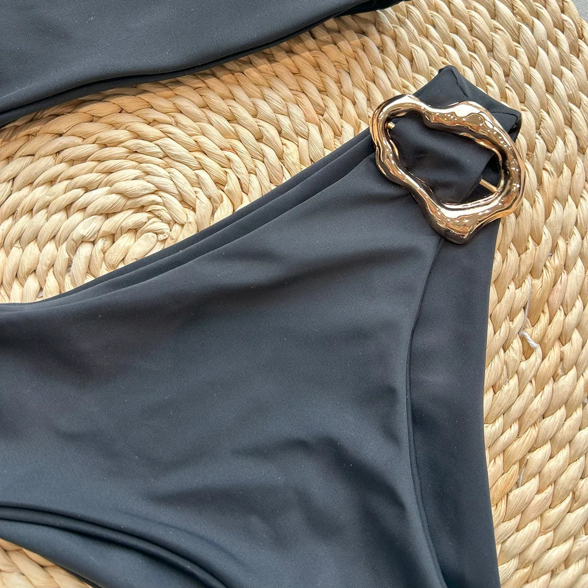 Asymmetric One Shoulder Metal Ring Women Swimwear One Piece Swimsuit Female High Cut Monokini Bather Bathing Suit Swim Beachwear