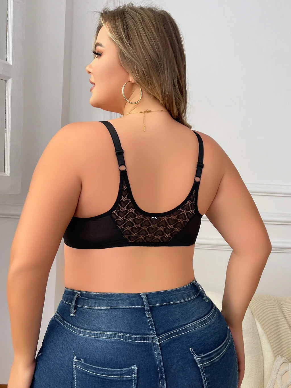 Women's Plus Size Underwear Front Button Half Cup Gathering Push Up Heart Lace Design Suitable For Voluptuous Women XL-XXXL 2498