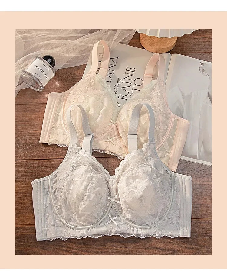 Plus Size Wireless Bra Women Summer Thin Minimizer Large Bust Support Side Coverage Anti Sagging Adjustable Straps Comfort White