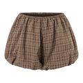 Womens Summer Bubble Shorts Elastic Waist Plaid Bloomers Loose Fit Casual Out Going Short Pants Streetwear