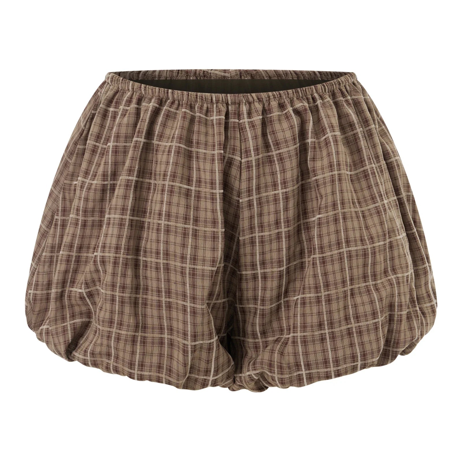 Womens Summer Bubble Shorts Elastic Waist Plaid Bloomers Loose Fit Casual Out Going Short Pants Streetwear