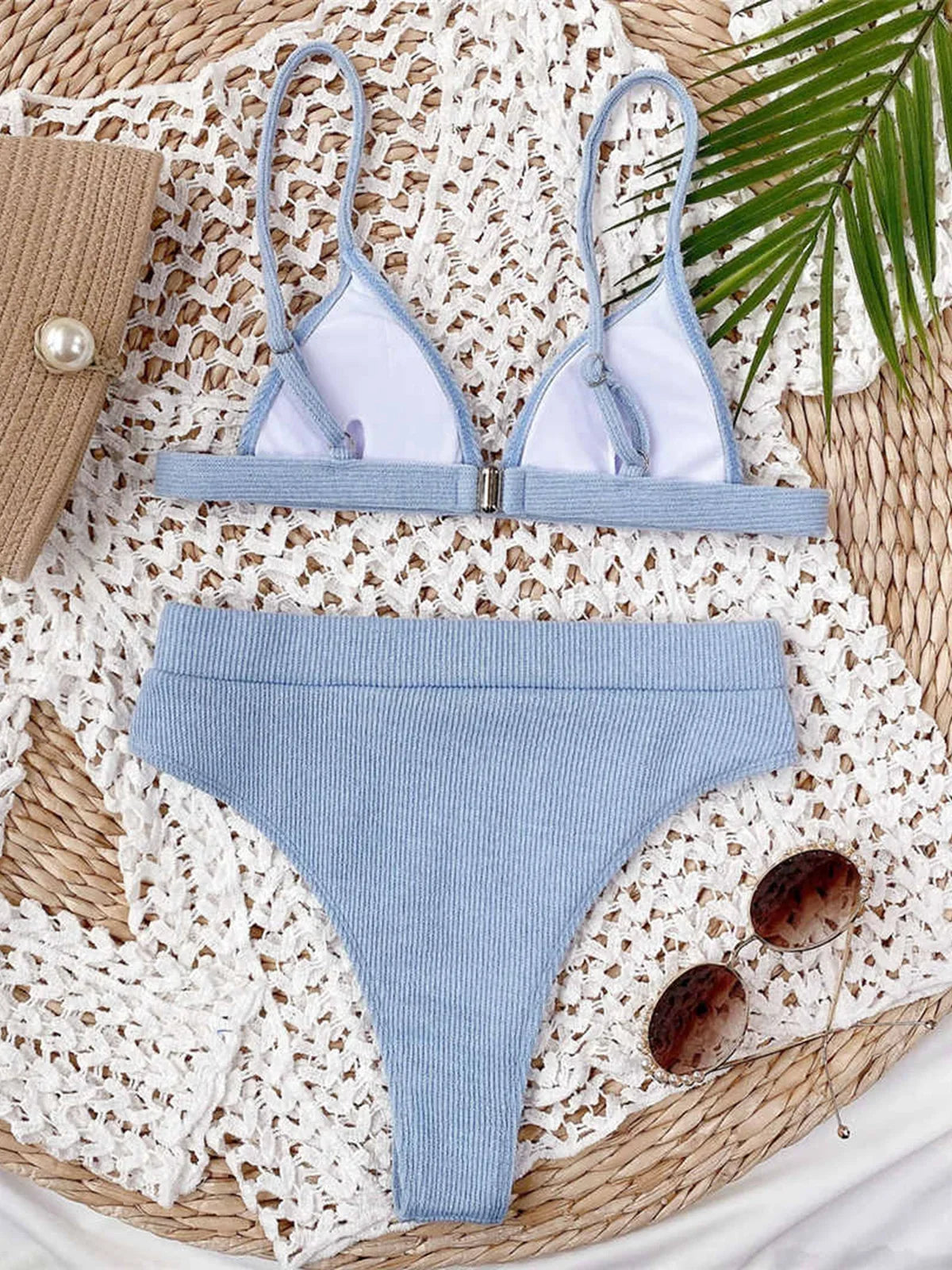 S - XL Sexy Female Swimsuit High Waist Bikini Women Swimwear Two-Pieces Bikini Set Ribbed Bather Bathing Suit Swim V2328