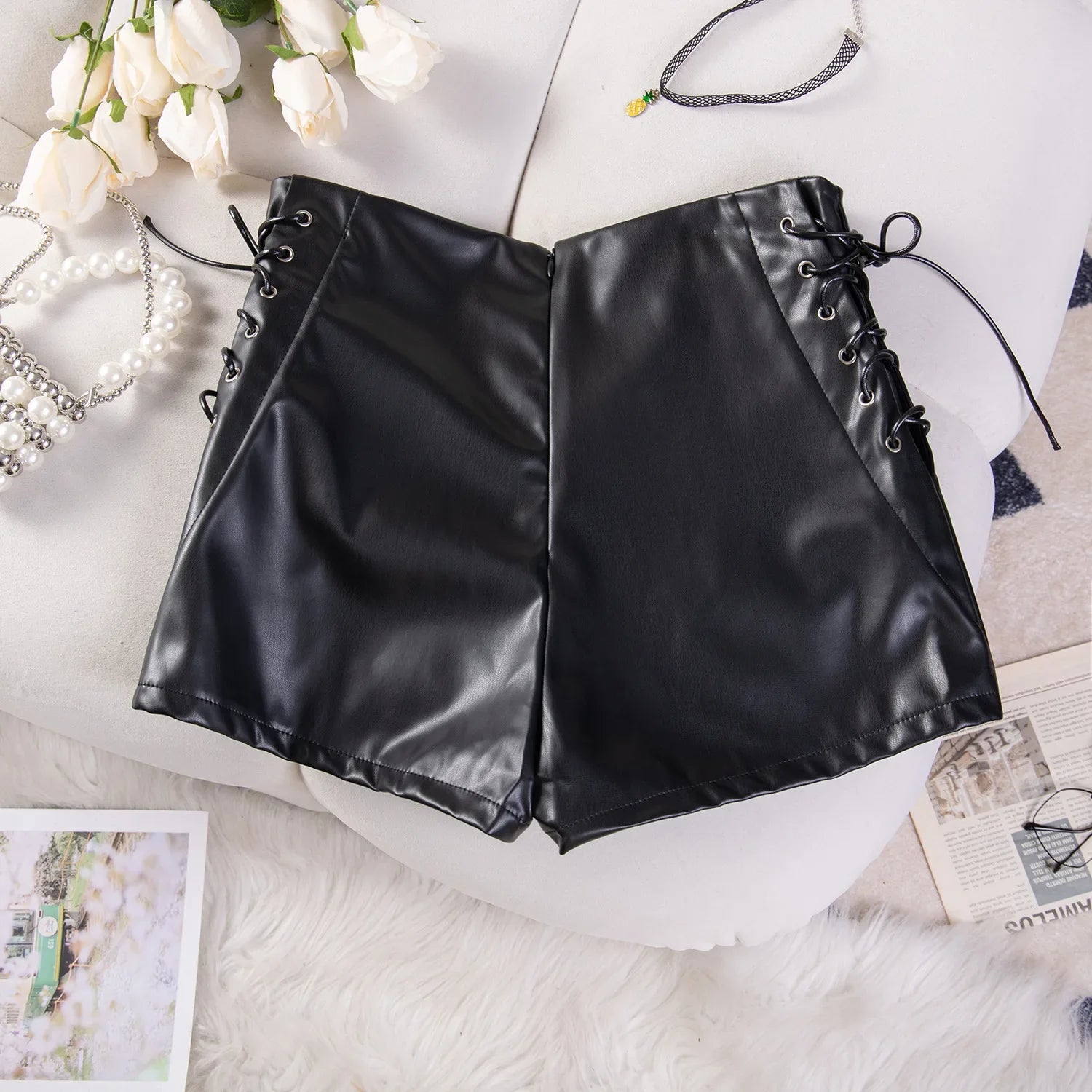 New Solid Color High Waist Elastic Shorts Women's Tight Casual Shorts Thin Drawstring Pure Desire Casual Charming Shorts NWSV