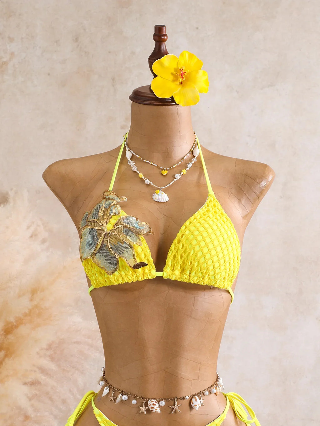 Sexy Black 3D Flower Holiday Bikini Set 2026 Women Drawstring Side Knitted Cover Up 3 Piece Swimsuit Beach Bathing Suit Swimwear