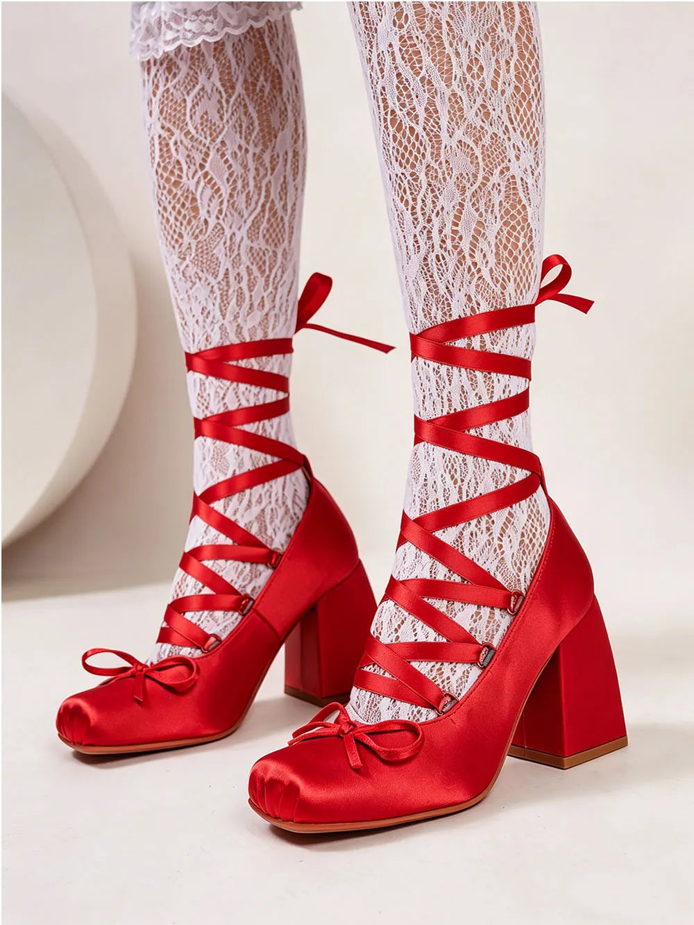 2026 Plus Size 43 Retro Red Lolita Ankle Wrap Pumps Sweet 5cm Med Square Heels Gothic Cosplay Ballet Mary Janes Shoes Women