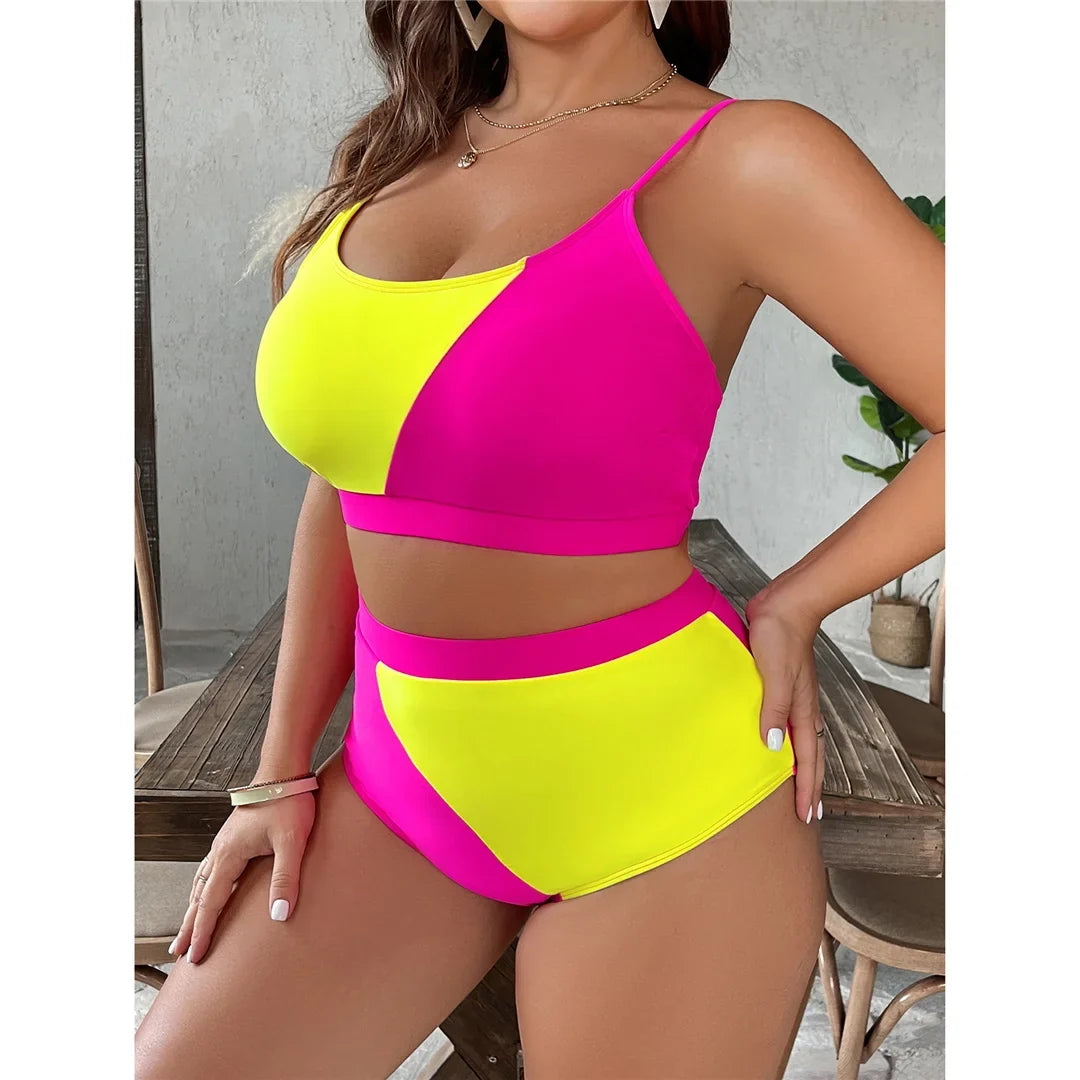 0XL - 4XL Splicing Bikini Plus Size Large Size Swimwear Women Swimsuit Female Two-pieces Bikini set Bather Bathing Suit K7271