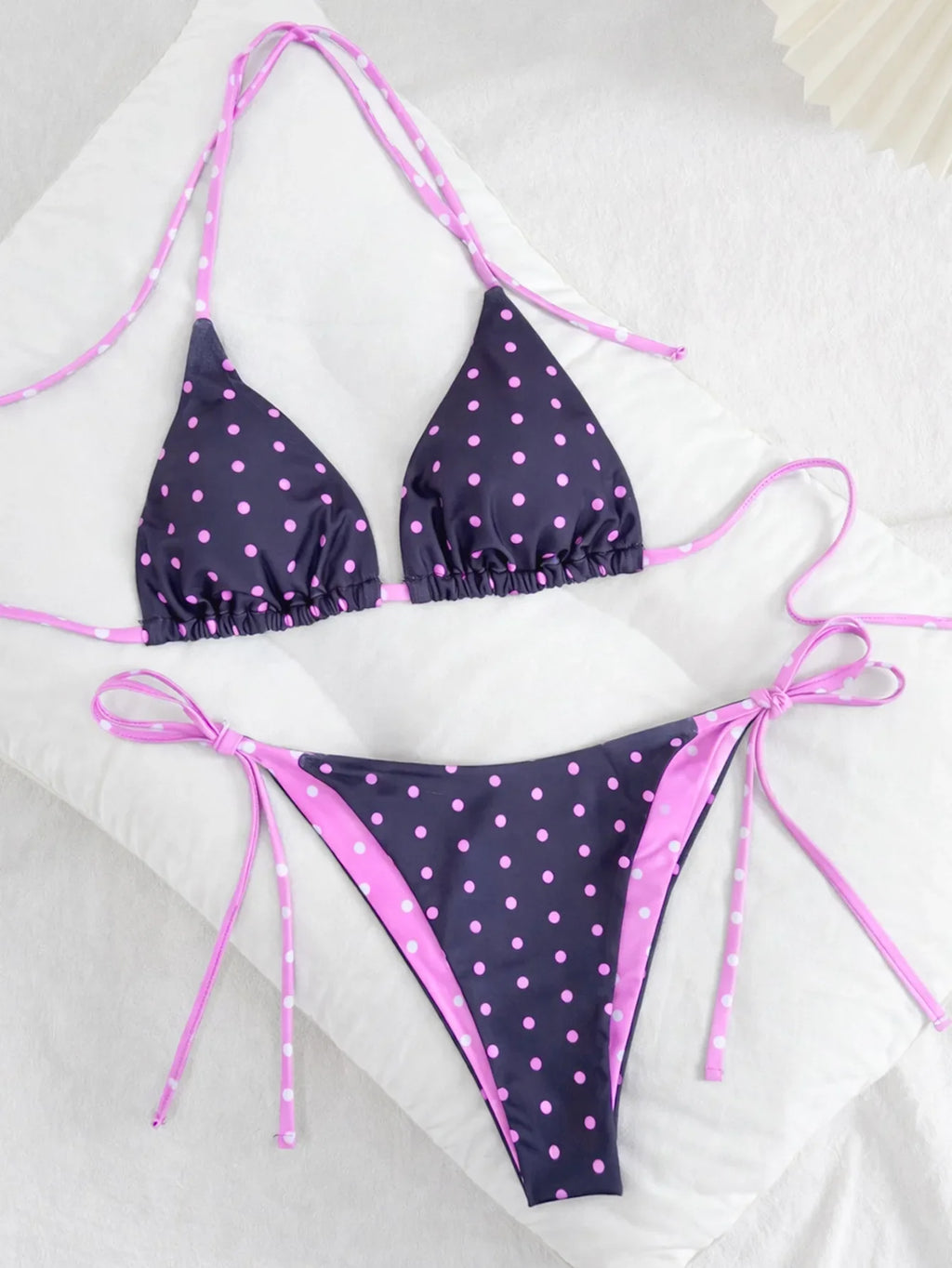 New Retro Polka Dot Tie Side Bikini Set for Women, Sexy Push Up Halter Neck Swimwear, High Waist Beach Bathing Suit, Summer