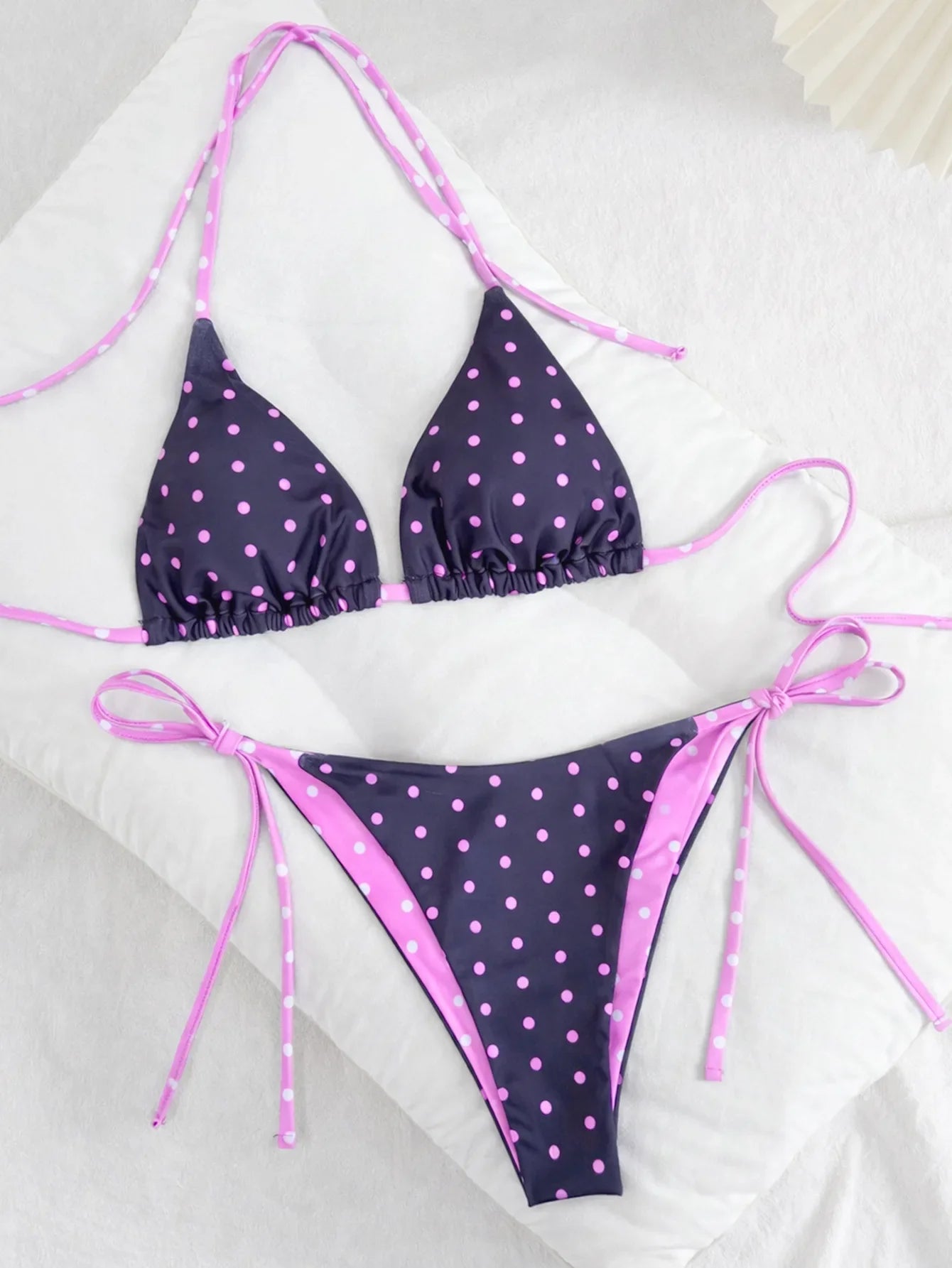New Retro Polka Dot Tie Side Bikini Set for Women, Sexy Push Up Halter Neck Swimwear, High Waist Beach Bathing Suit, Summer