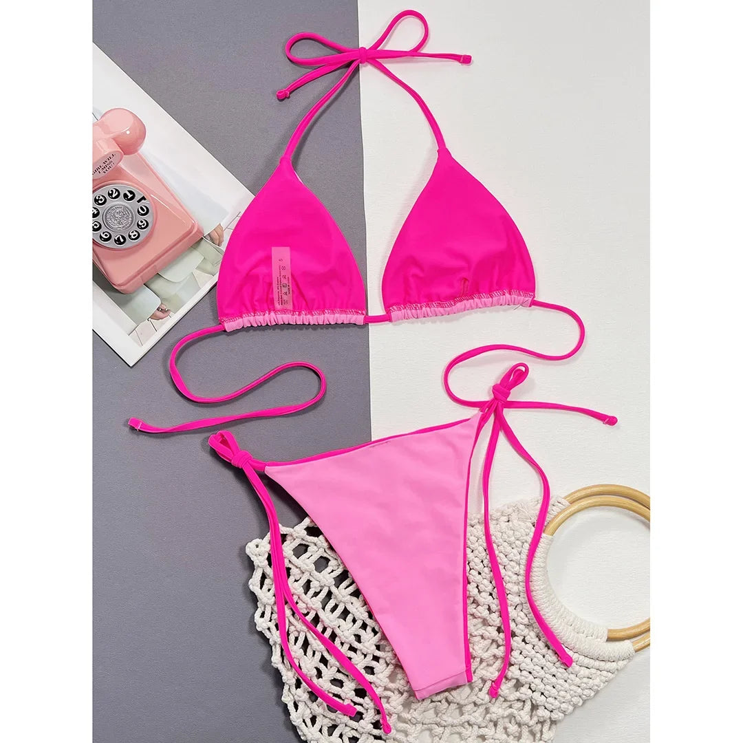 Sexy 7 Colors Halter Brazilian Bikini Female Swimsuit Women Swimwear Two-Pieces Bikini Set Bather Bathing Suit Swim Lady V3860