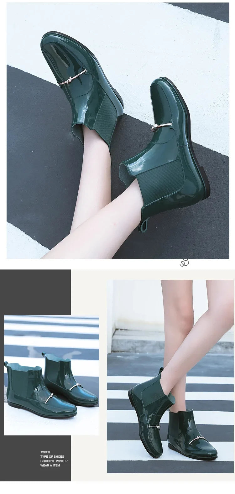 Women Rainning Boots Fashion Ladies Walking Waterproof Ankle Rubber Rainboots Casual Thick Bottom Low Heel Short Boot 2024