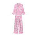 Women Satin Christmas Pajamas Sets Long Sleeve Santa Claus Print Tops with Elastic Waist Pants Two Pieces Sleepwear