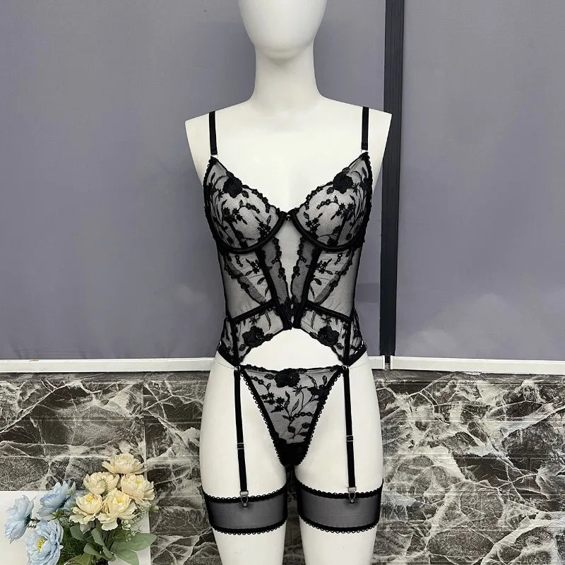 Toucheart Christmas Erotic Lingerie Seductive Embroidery Mesh Women See-through Body Shaping Sexy Pure Desire Hot Underwear Set
