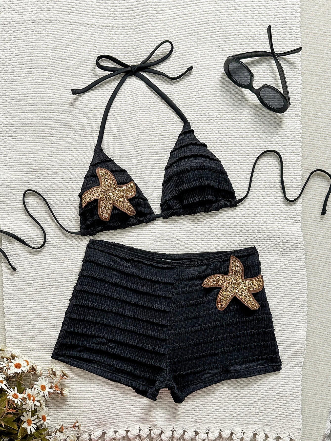 Vintage Two Piece Bikini Set 2026 Women White Black Starfish Ornament Push Up High Waist Swimsuit Holiday Bathing Suit Swimwear