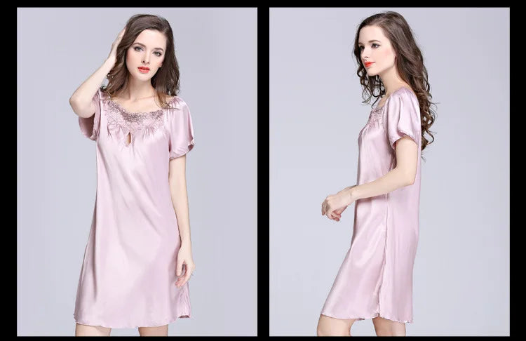 Women's Sleepwear Ice Silk Casual Silk Pajamas Women's Summer Sexy Short Sleeve Lace Pajamas Loungewear