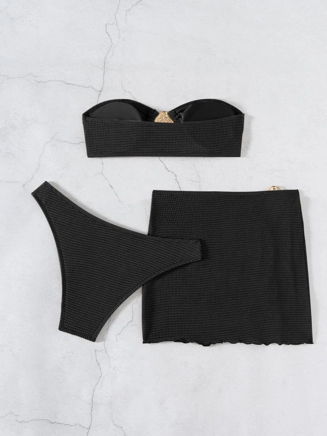 2026 New Sexy Bandeau Bikini Women Metal Water Droplet Ornament Push Up Mesh Skirt 3 Piece Swimsuit Beach Bathing Suit Swimwear