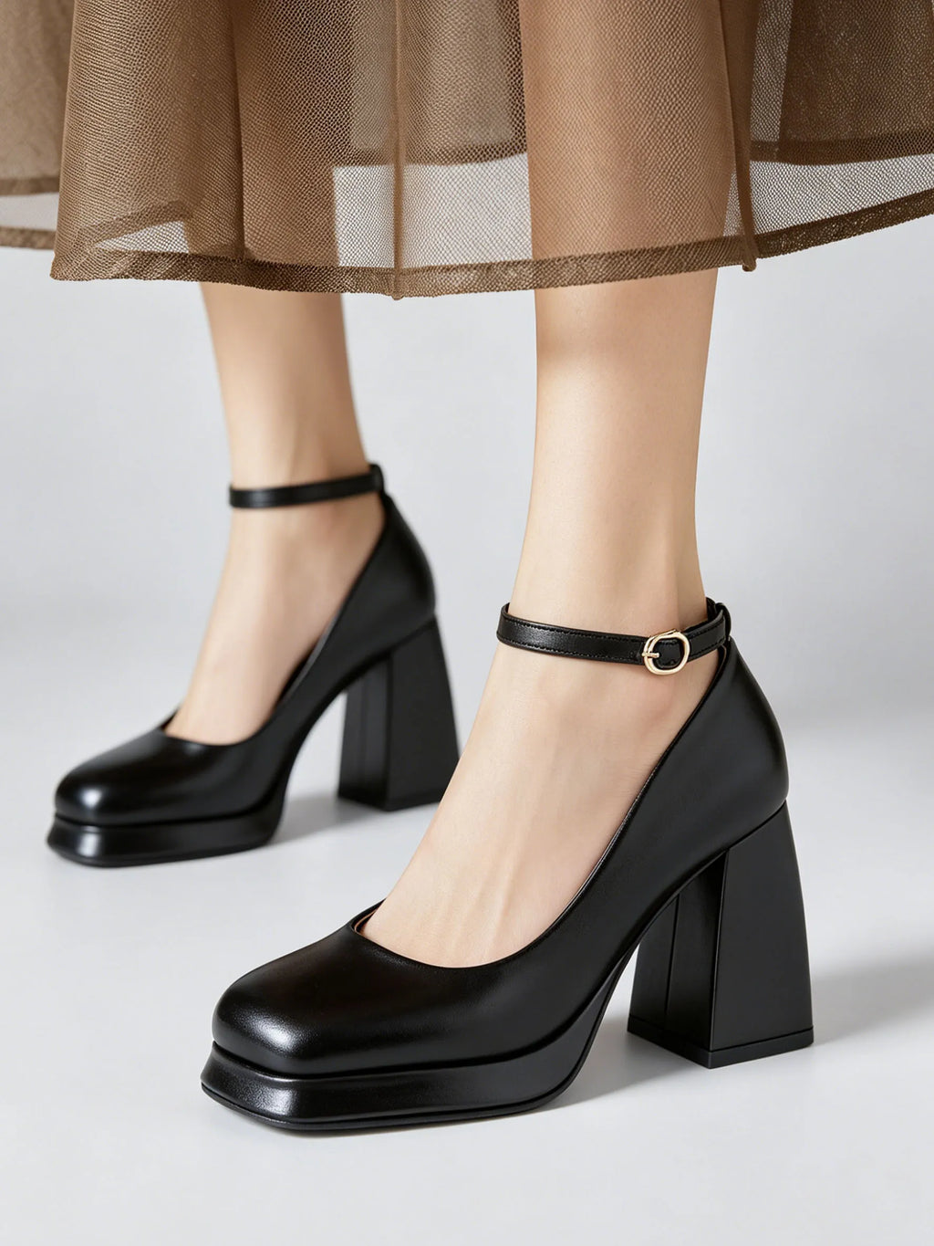 Big Size 32-46 Elegant Gold Metallic Platform High Heels Women Shoes Square Toe Ankle Strap Chunky Heel Party Wedding Pumps
