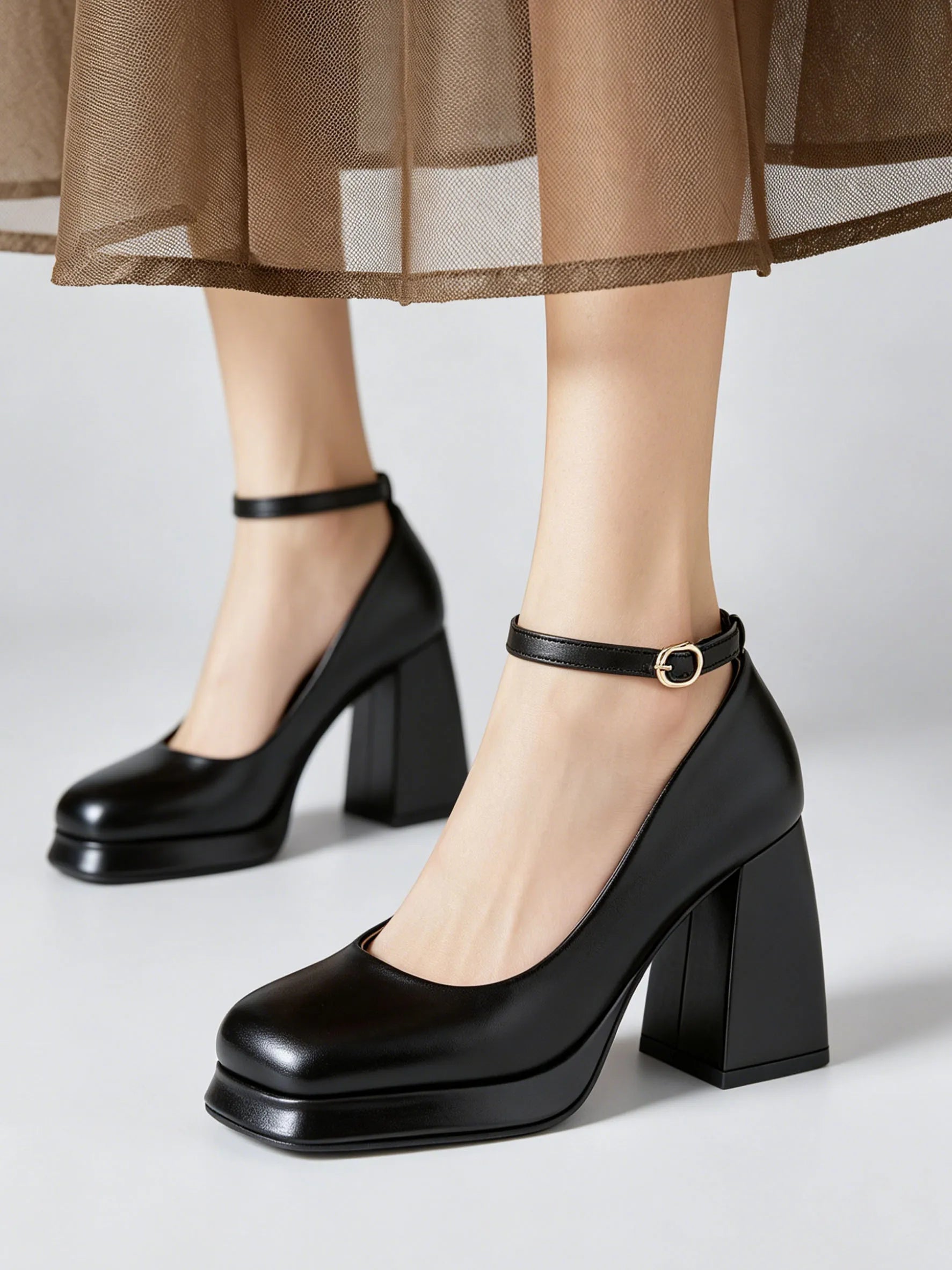 Big Size 32-46 Elegant Gold Metallic Platform High Heels Women Shoes Square Toe Ankle Strap Chunky Heel Party Wedding Pumps